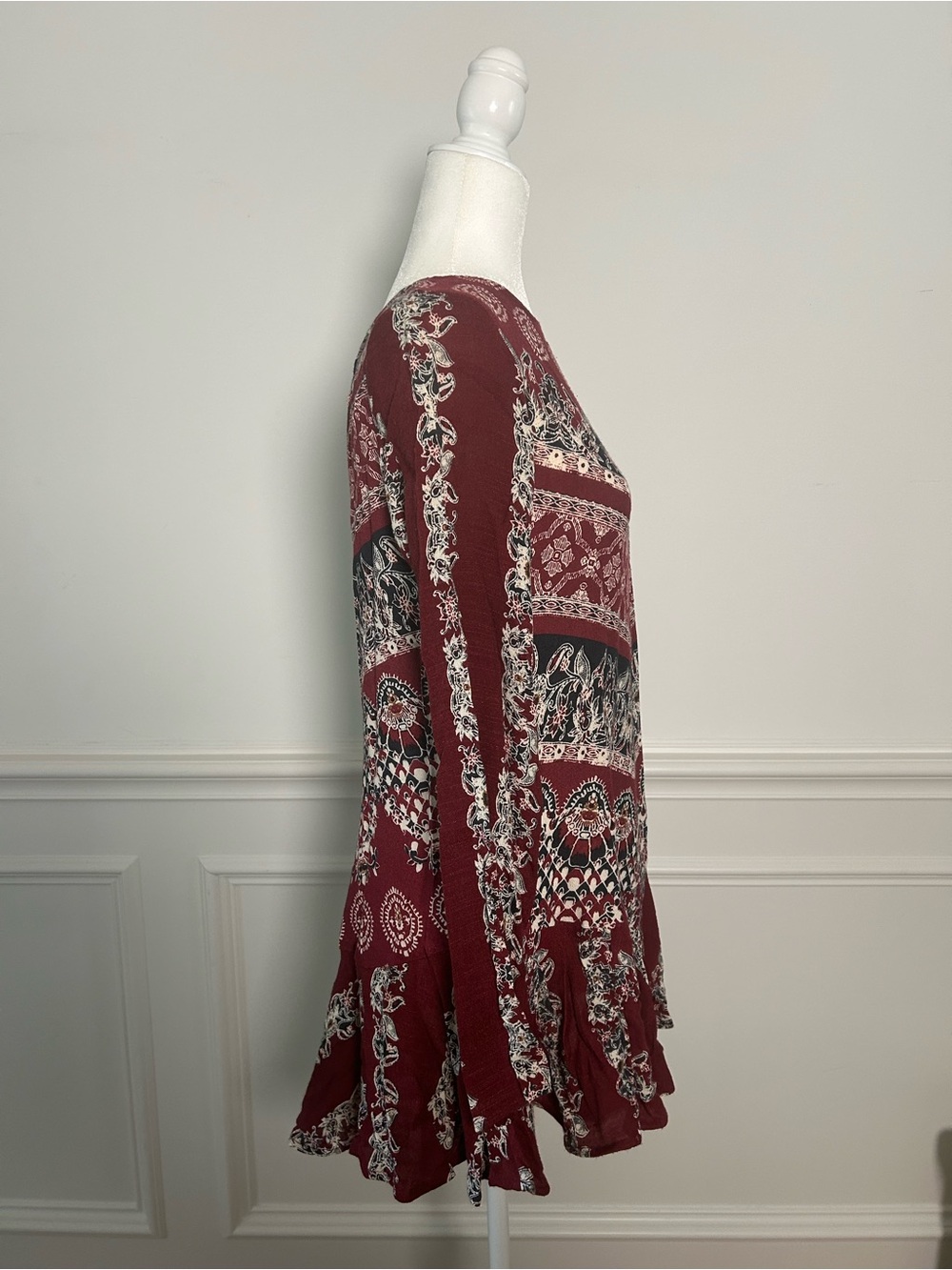 Free People Maroon Paisley & Geometric Print Long-Sleeve Tunic - Picture 2 of 8